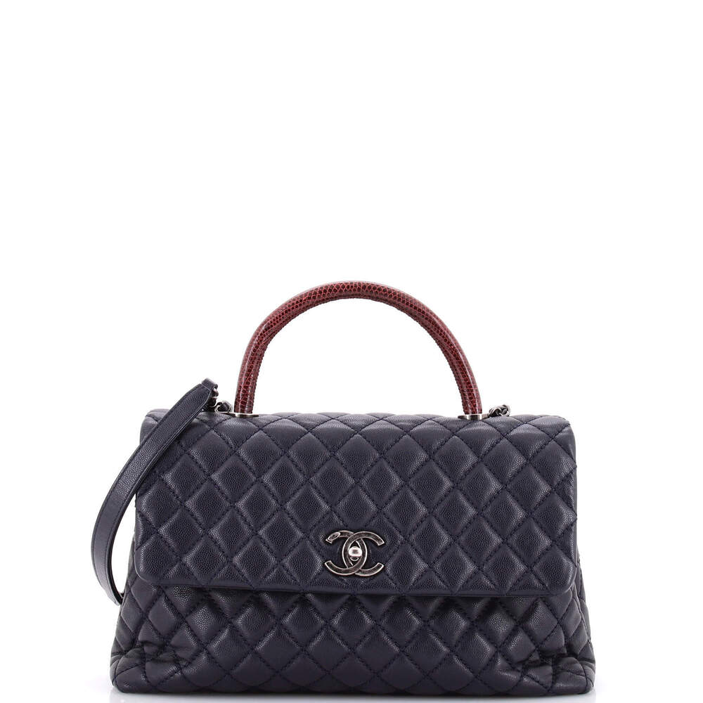 Chanel Medium Coco Top Handle Bag Quilted Caviar with Lizard
